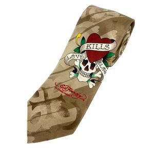 Ed Hardy by Christian Audigier Silk‎ Tie Graphic Love Kills Slowly Skull Heart
